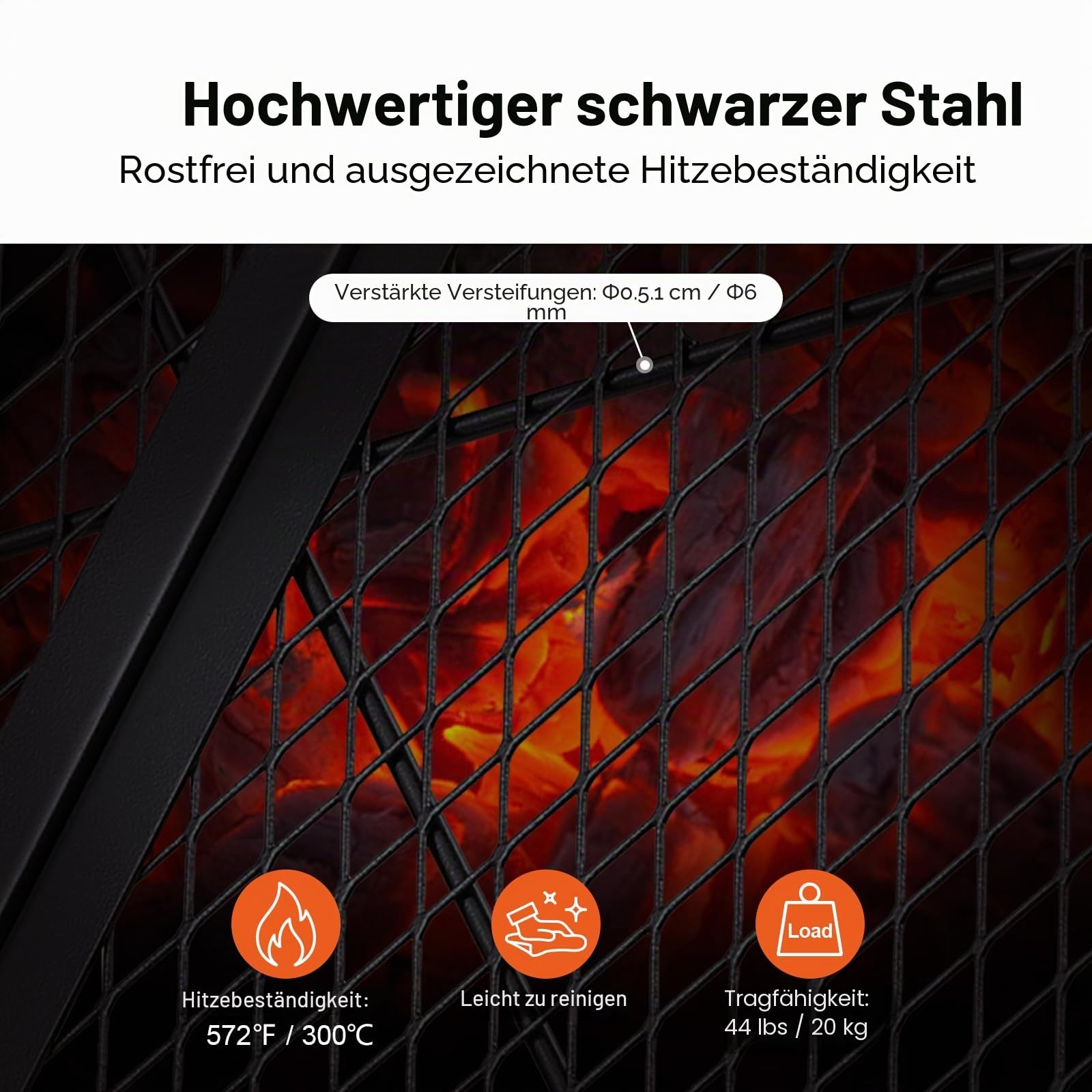 VEVOR X-Marks Feuerstelle Grillrost, Faltbarer runder Grillrost, robuster Stahl Lagerfeuer BBQ Grill Gitter mit Griff und Unterstützung X Draht, 91.4 cm, Schwarz