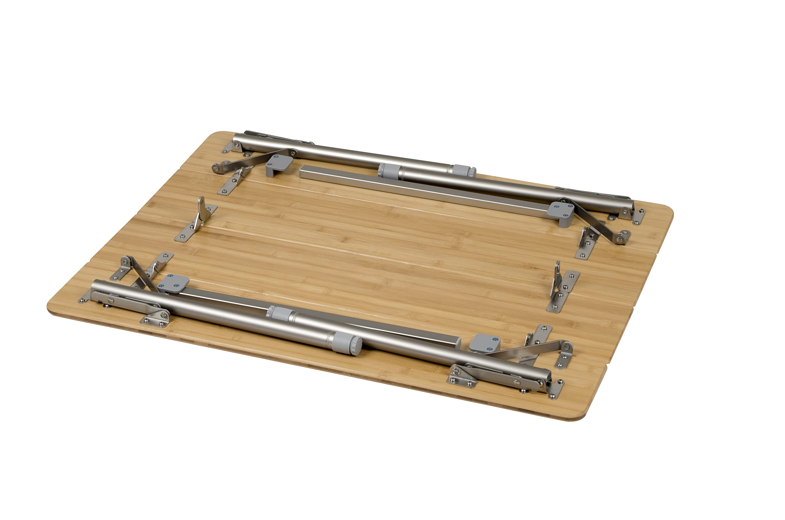 BO-Camp Urban Outdoor Campingtisch Klapptisch Garten Tisch Falttisch Höhenverstellbar Klappbar Alu Bambus Holz 60 x 80 cm, Natur, Braun