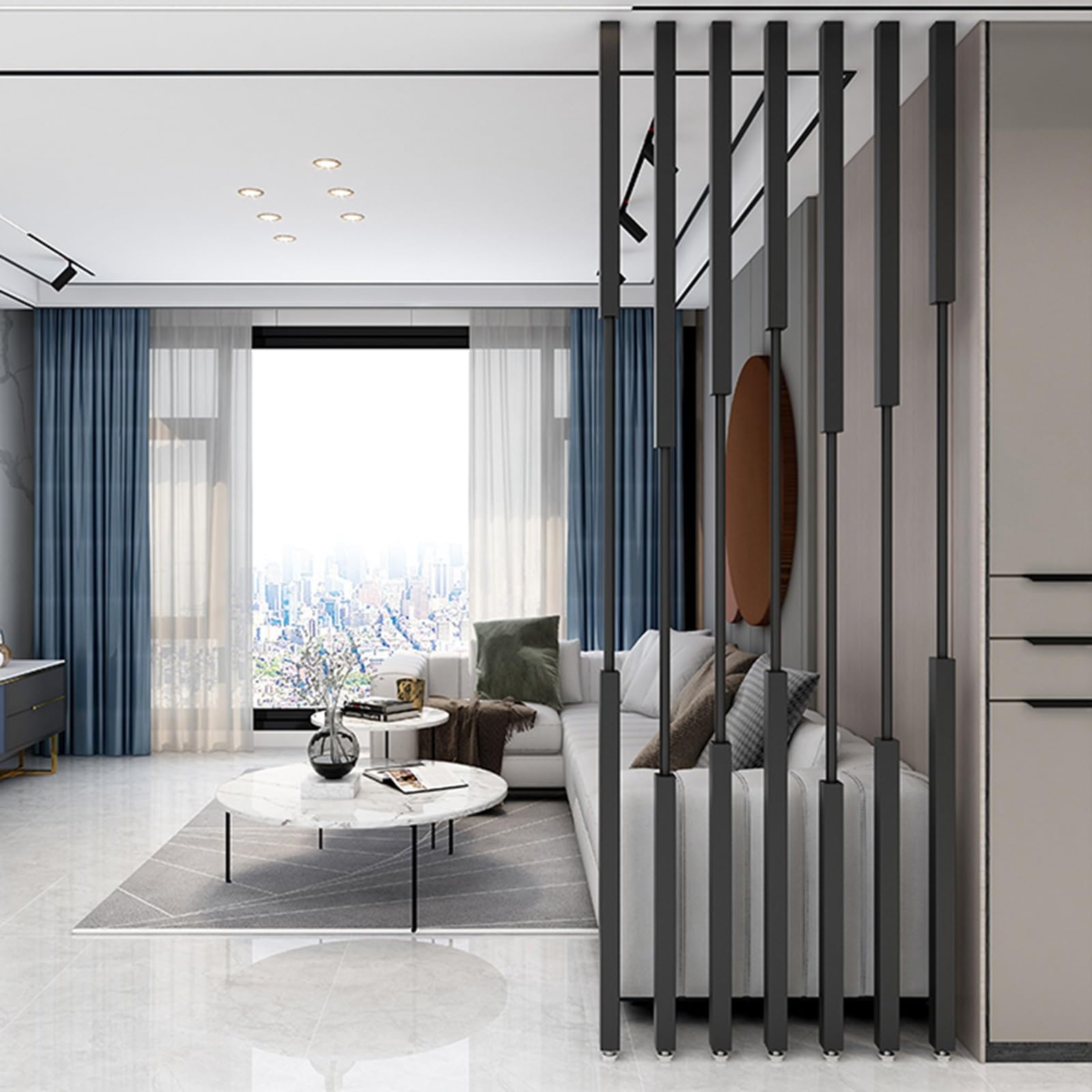 Lot de 7 poteaux de séparation noirs de 70 à 240 cm de haut, colonnes décoratives pour hôtel, salon de beauté, cloisons de séparation modernes du sol au plafond