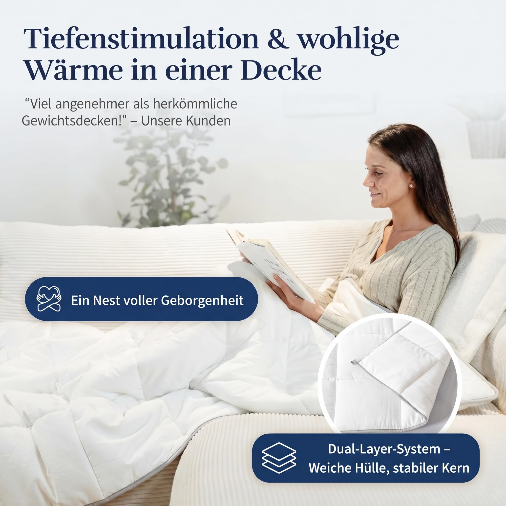 MONDSTEIN Gewichtsdecke 135x200 cm 6 kg Schwere Therapiedecke für Erwachsene 2-in-1 Schlafdecke aus Baumwolle Oeko-TEX