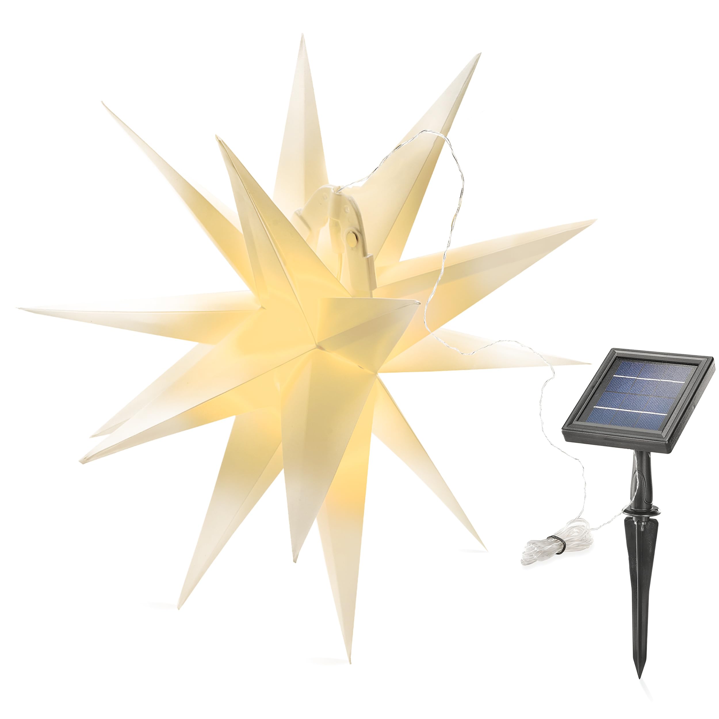 Esotec LED Weihnachtsbeleuchtung Solarstern Weihnachtsstern Ø57cm, 2 Lichtfarben bernstein + neutralweiß Weihnachtsdeko Leuchtstern mit Kabelaufhängung outdoor 103420