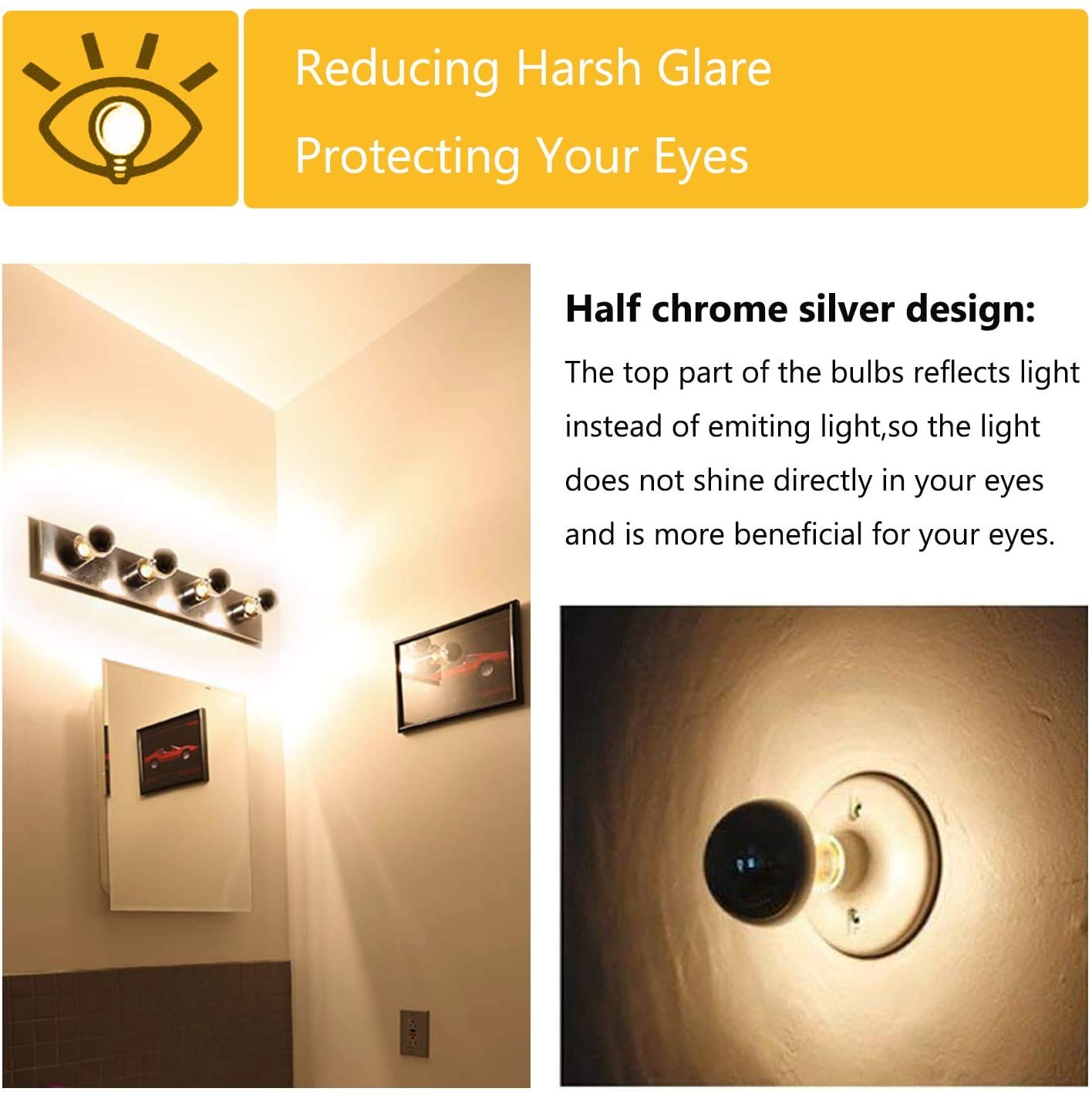 Glühbirne A19/A60 Kopfspiegellampe Silber Dimmbare LED Glühbirne Edison Lampe 7W (Äquivalent zu 70W), 2700K warmweiß, Dimmable, 220V, Kein Hub Erforderlich, Gold, 4 Stück
