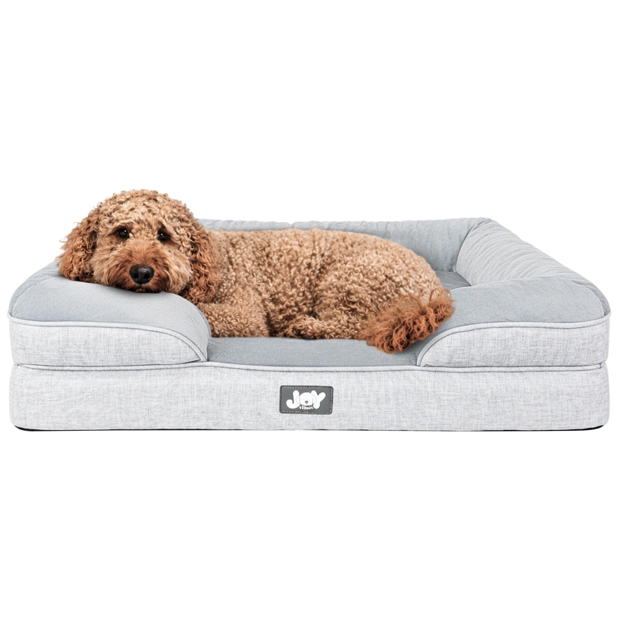 Joy & Friends Orthopaedic Dog Bed Medium with Reversible Cooling Gel Memory Foam & Egg Crate Foam, Waterproof Washable Cover, Non-Slip Base, Raised Bolster, upto 15kg, Grey (71x56x16.5cm)