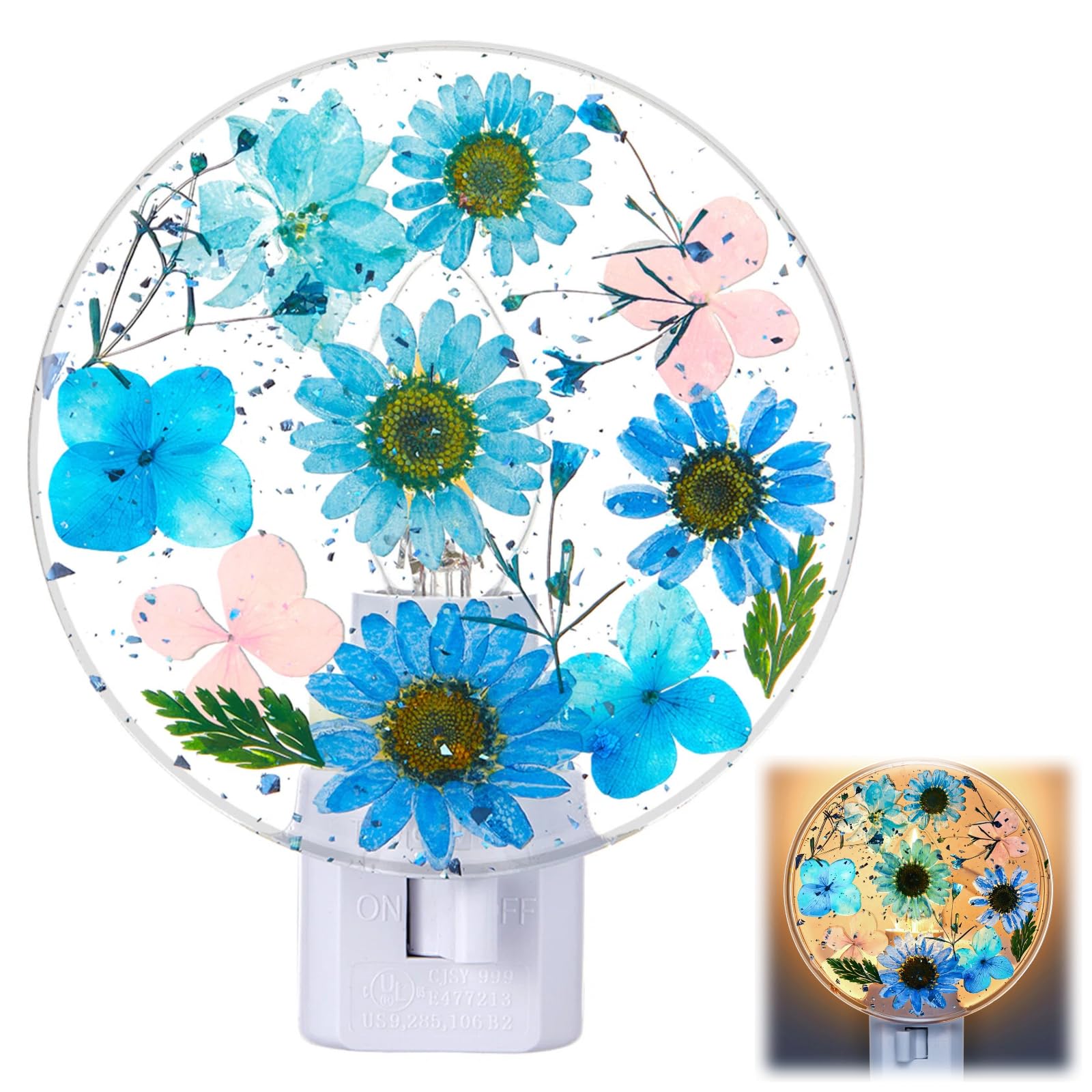 Photo 1 of Glooglitter Pressed Flower Night Light - Blue