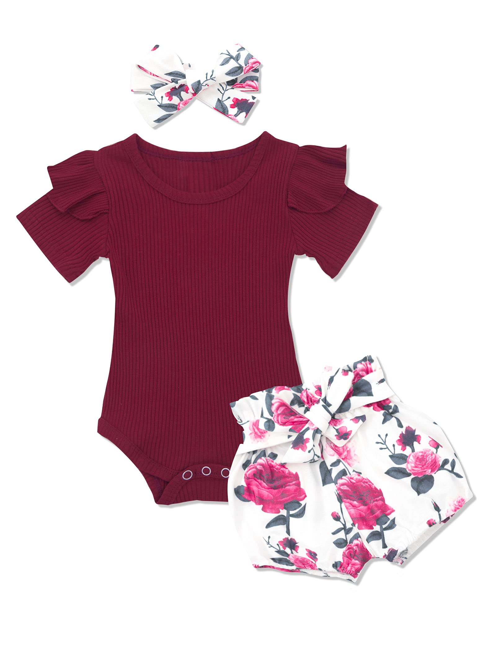 (Size 130) KANGKANG Baby Girl Clothes Ruffle Romper Floral Short Pants Summer Outfits Cute Baby Girl Clothes