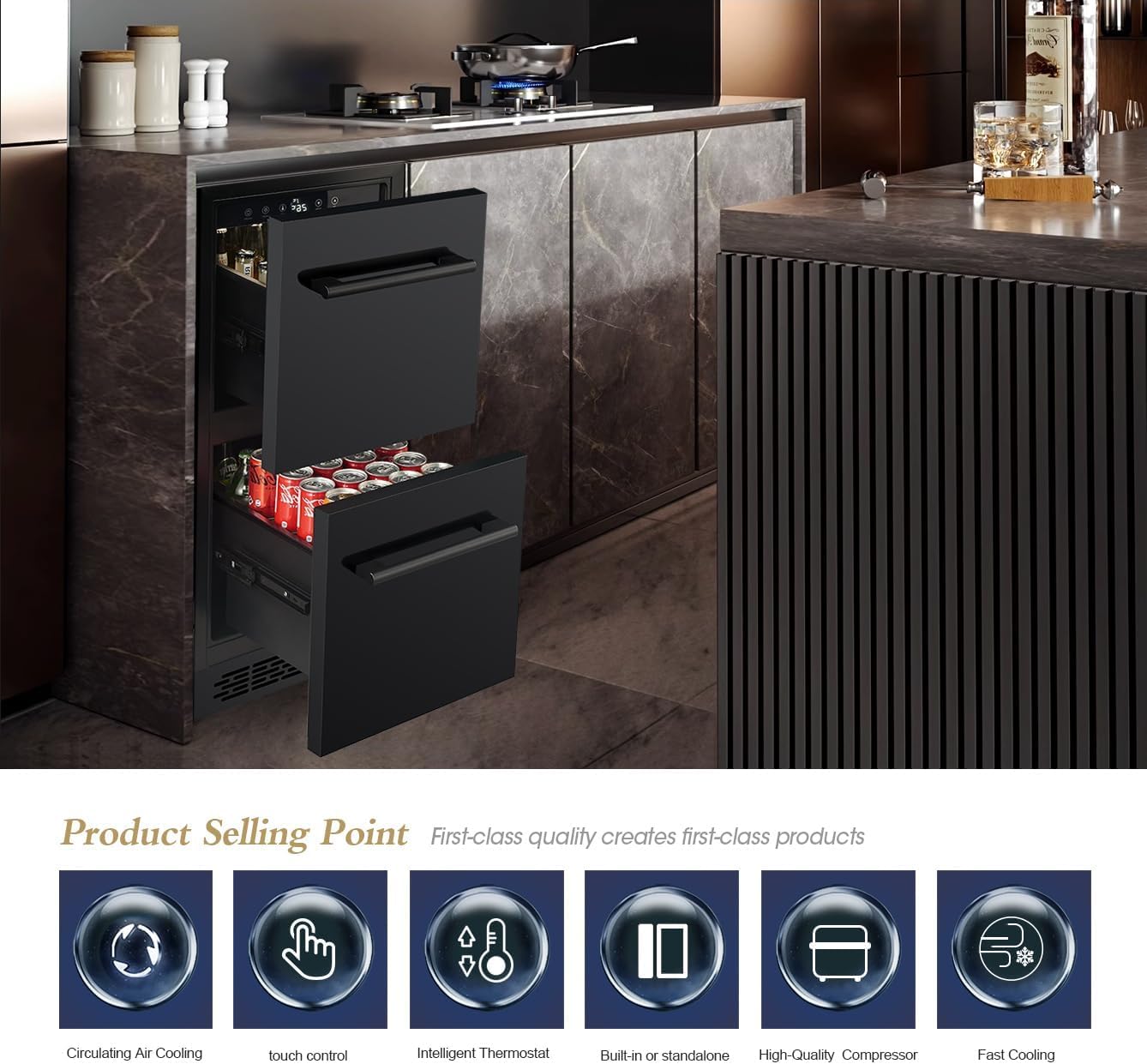 Vesgolden 15 Inch Double Drawer Drawer Refrigerator Under Counter Beverage Refrigerator, Indoor/Outdoor Fridge For Patio, Kitchen & Bar, Weatherproof on Fridge.com - View 5