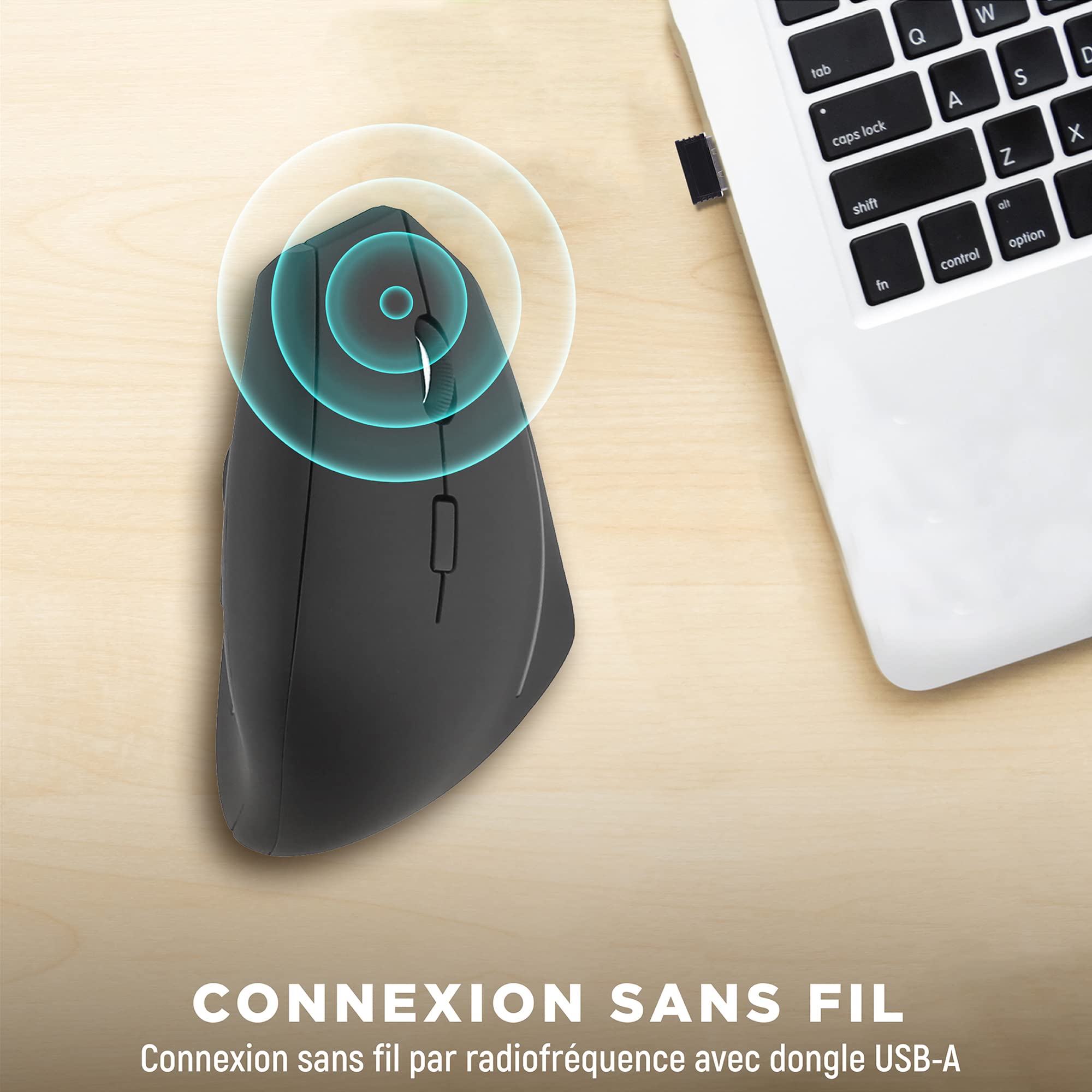 T'nB Souris Moreno - Souris sans Fil Ergonomique Verticale, Double Connexion par Bluetooth et Radiofréquence, Soulage Le Poignet, Idéal Usage Professionnel et Télétravail - Noir