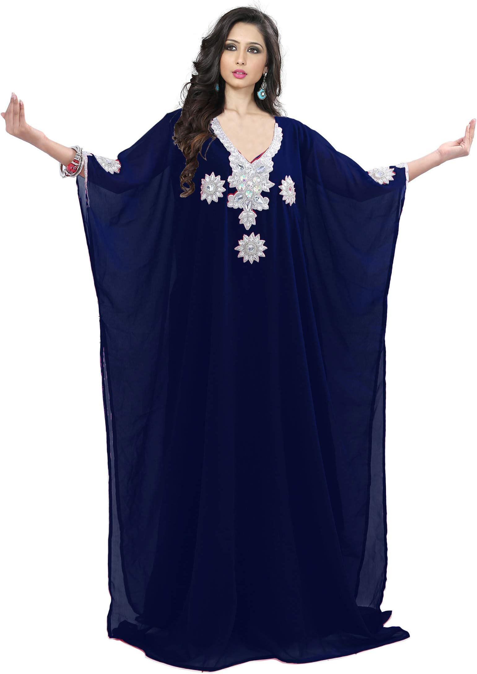 Women's Kaftan Maxi Dress Farasha Caftan KFTNSILVER-Navyblue