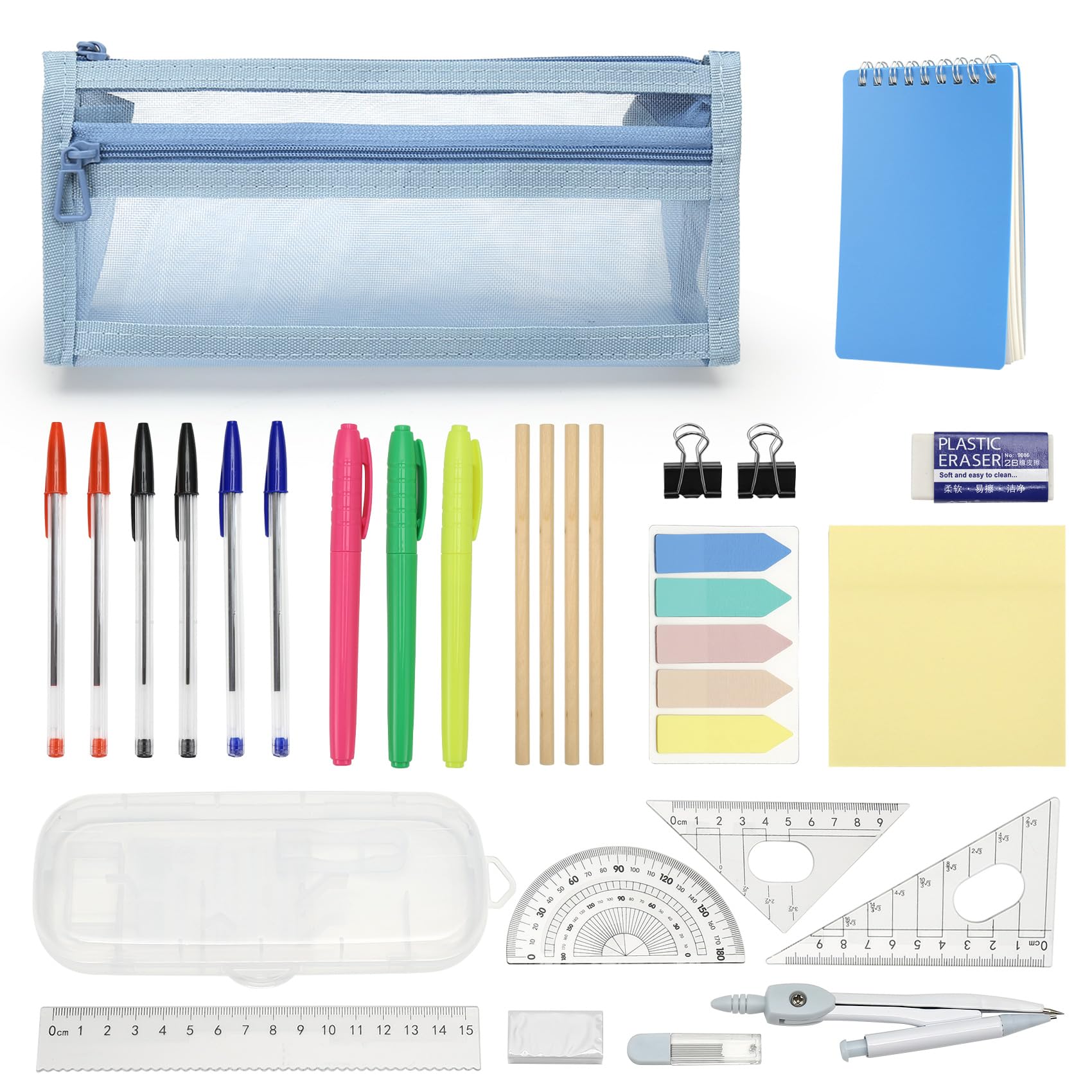Stationary Sets, Maths Sets For Secondary School, Secondary School Stationery Set, Back To School Stationery Ruler Set For, Home Or School, Mathematical Set, Pre Filled Pencil Case Black
