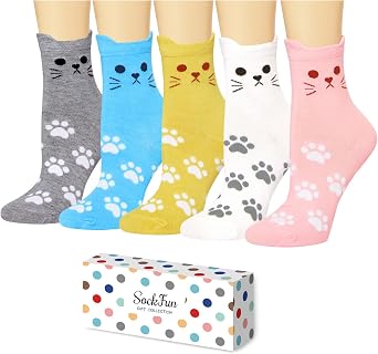 Funny Socks for Women - Cat Dog Socks, Cat Lover Christmas Stocking Stuffers