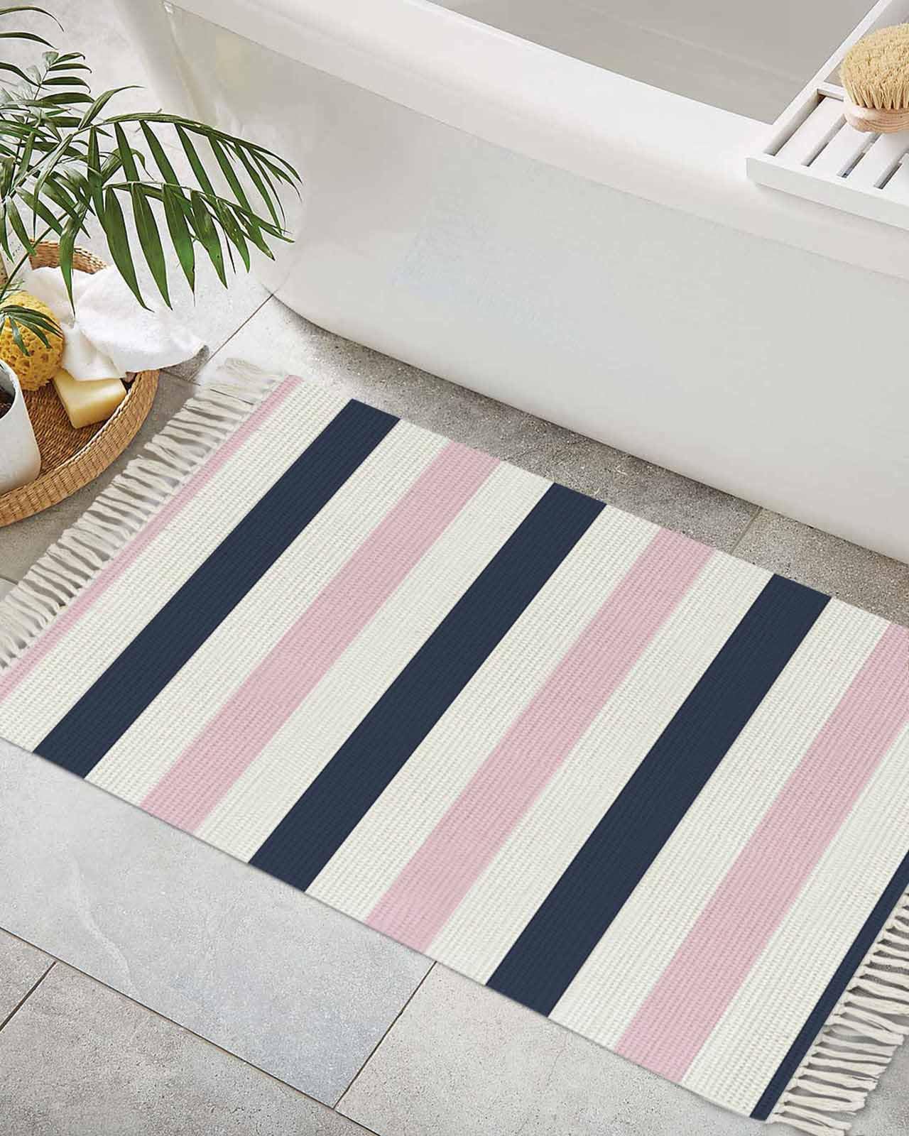 Amazon.com: Gifikkazinn Pink Navy Blue Striped Bathroom Rugs 2 x 3