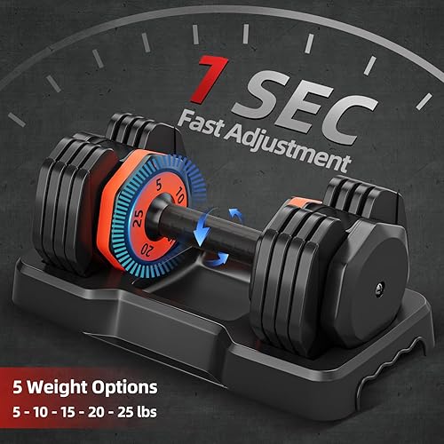 Miniatura 2 de Mancuernas ajustables, juego de mancuernas ajustables individuales de 25 libras, mancuernas 5 en 1, peso de ajuste rápido con mango antideslizante y