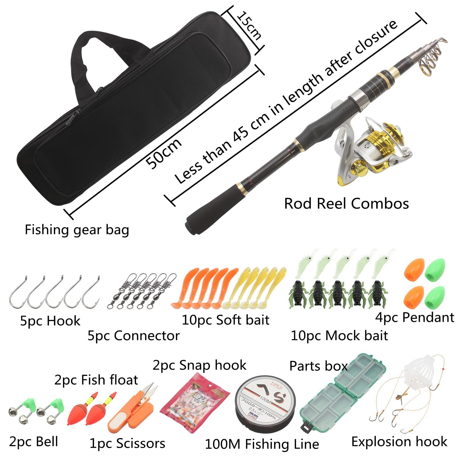1. 8m 2.1m Bobine de Tige Portable Carbone Combos Tout for la pêche Pêche à pêche télescopique Canne à pêche Accessoires de pêche Set TIGN Roll Combo ZYHWY