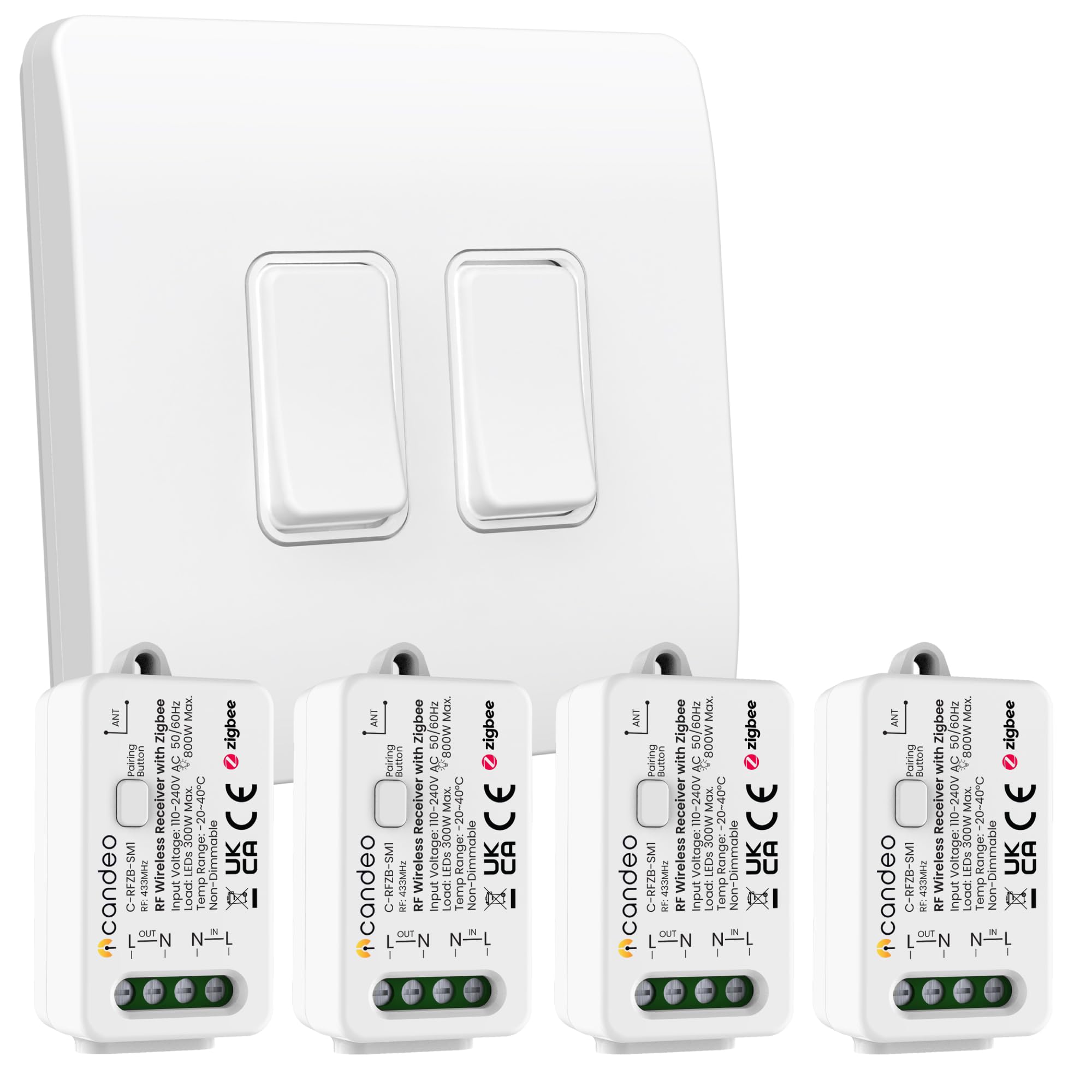 Candeo Interruptor inteligente compatible con red cinética (2 canales, 2 bandas) y módulos de interruptor inteligente con kit zigbee (4)