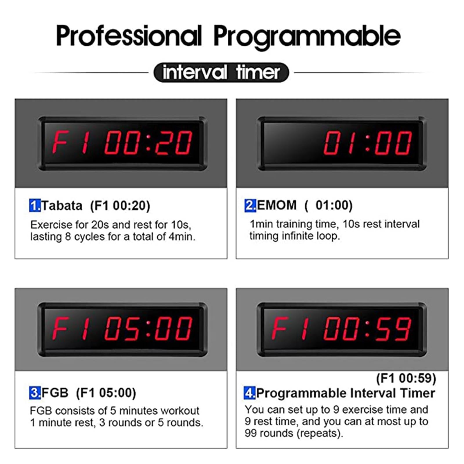 Digitale Wandklok, 1.5 Inch 6 Digit LED Timer Boksen GYM EMOM Interval Programmeerbare Countdown/UP Stopwath Real Time Clock