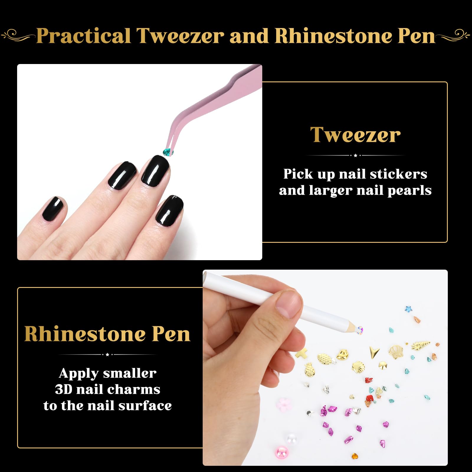 7 Boxes Nail Charms, 3D Butterfly Bowknot Flower Nail Gems with 30 Sheets Gold Nail Stickers - Image 4