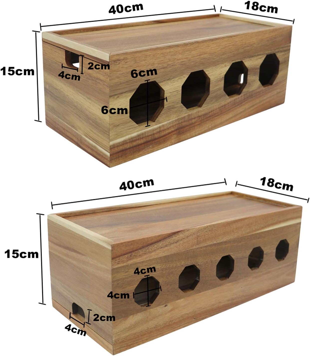 Cable Management Box, Acacia Wood Cord Organizer Box, Power Strip Cover for Home Office 15.7" L x 7.1" W x 5.9" H