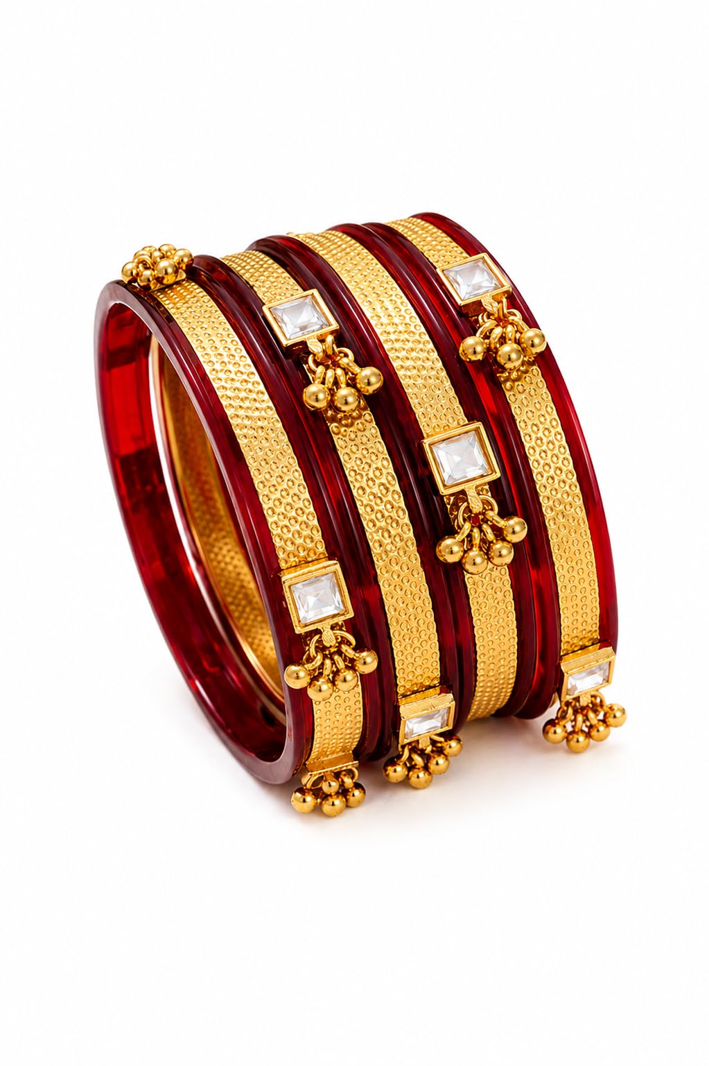 Traditional Gold Plated Maroon Bangle Set with Crystal Stone ( Pack of 4)-image-40