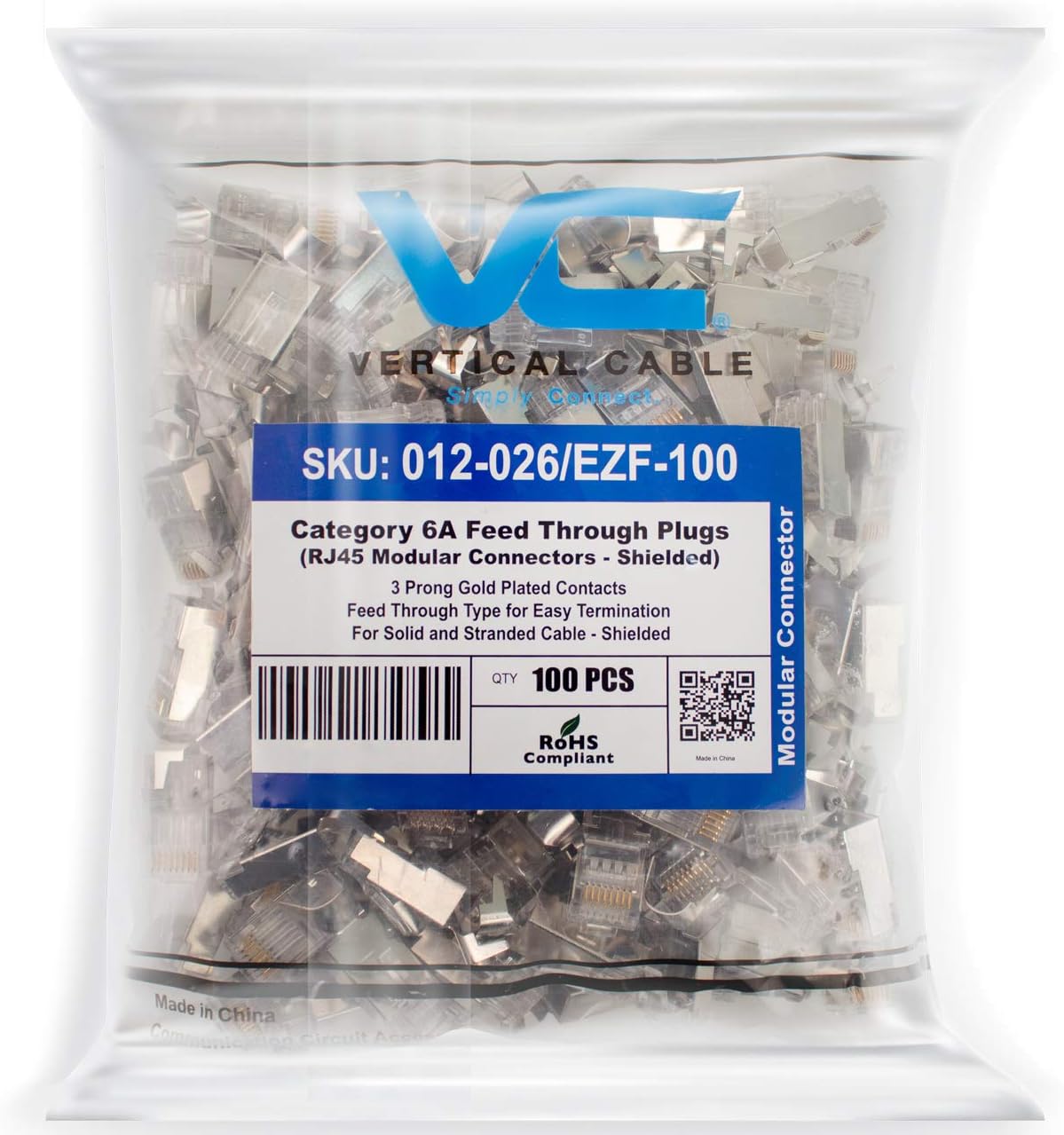 Cat6 and Cat6A Shielded RJ45 Feed Through Modular Plug -100 pcs