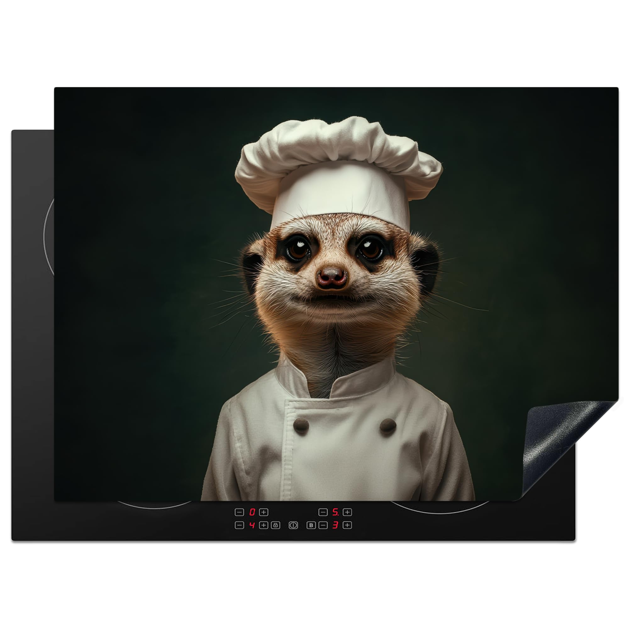 KitchenYeah© Induction Hob Cover Protector Mat 20.5"x28" / 71x52 cm Kitchen Universal Ceramic Covers for Electric Cookers Vinyl Animal - Chefs Hat - Meerkat
