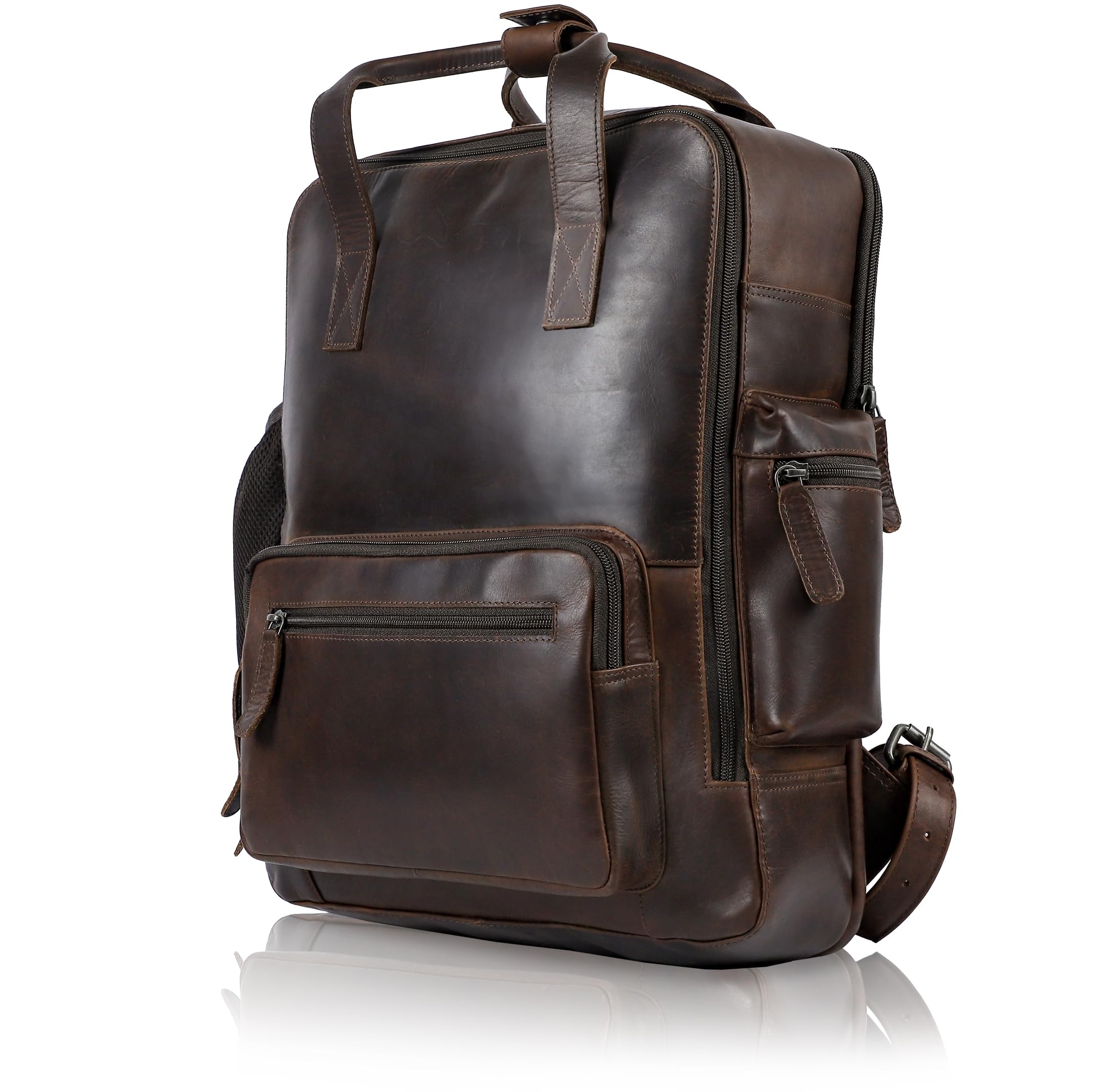 Genuine Leather Backpack for Men and Women - 15.6 inch Laptop purse for College Travel | One Size Casual Vintage Rustic | Unisex Large Capacity Bag |