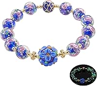 AVJUTER Glow in the Dark Murano Glass Beaded Bracelet for Women - Luminous Sapphire Blue Stretch Friendship Jewelry