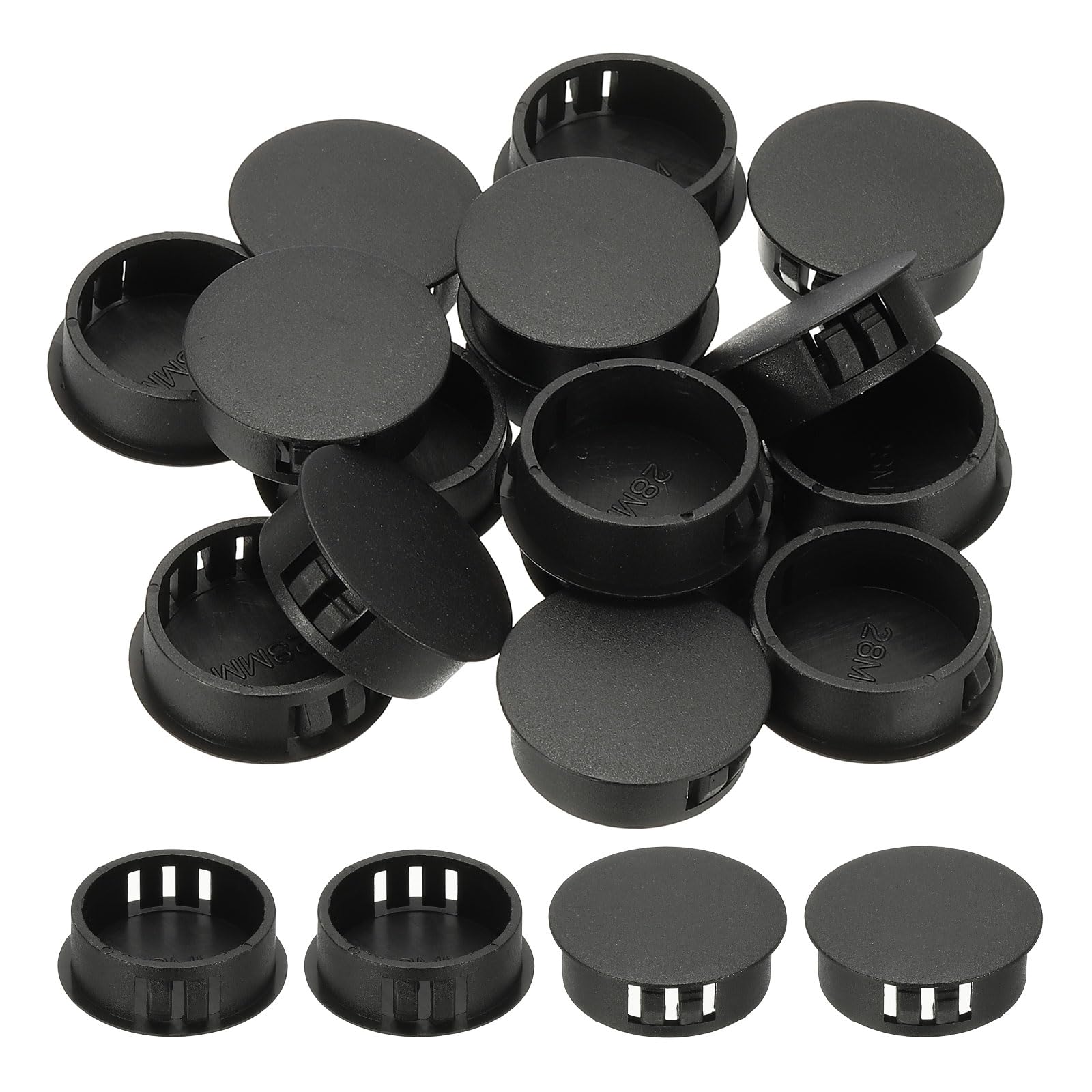 PATIKIL Plastic Screws Hole Plugs, 55 Pcs 1 1/9"(28mm) Round Plastic Hole Caps Snap Desk Grommet Buckle Knockout Locking Covers Furniture Insert End Cap for Kitchen Cabinet, Black — image 1