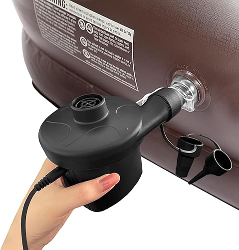 Miniatura 5 de Bomba de aire eléctrica inflable, bomba de inflado rápida portátil de 110 V AC12 V CC con 3 boquillas, utilizada para barcos inflables, etc