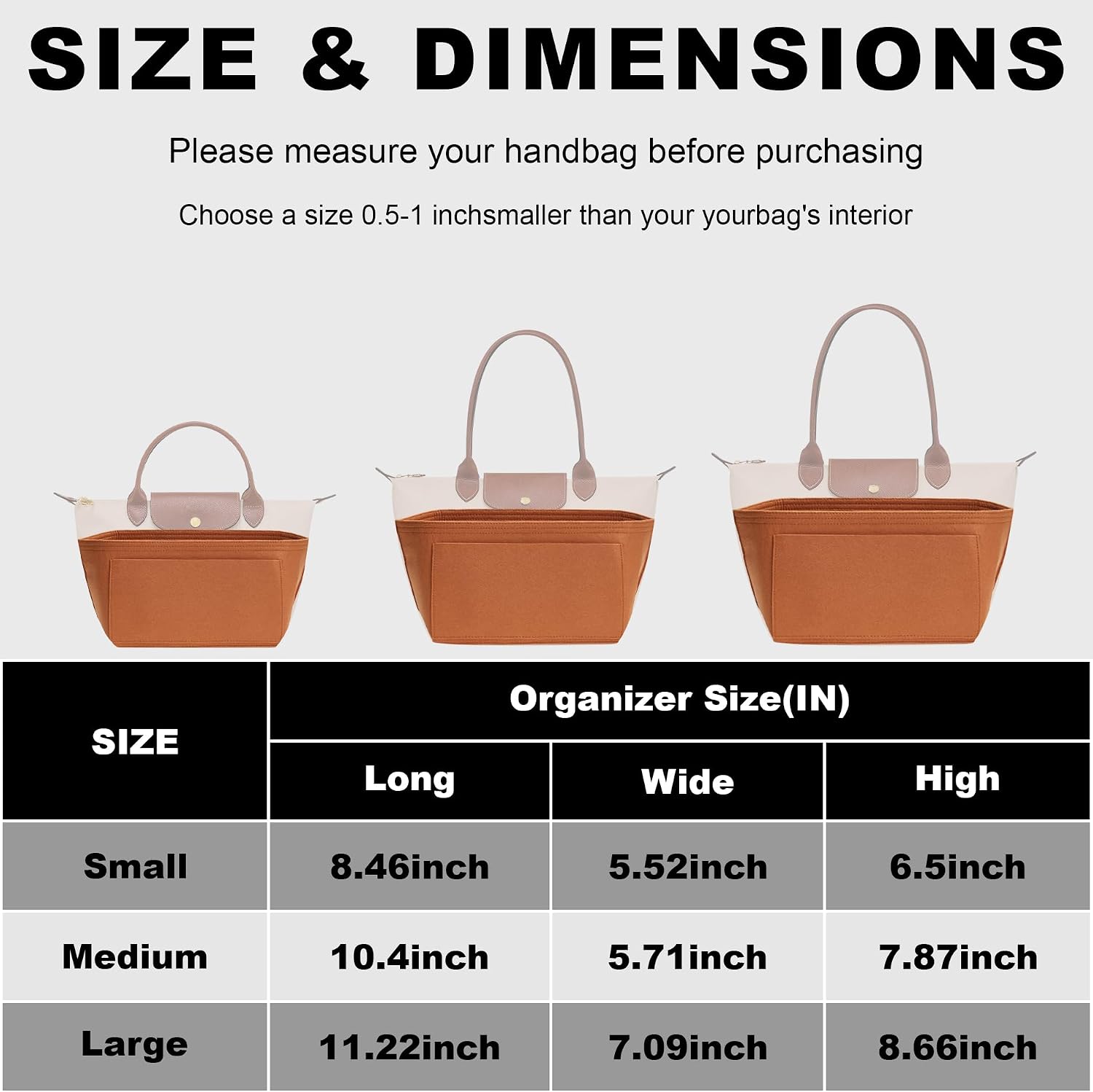 Purse Organizer Insert for Longchamp S, Felt Anti-Sag image 2