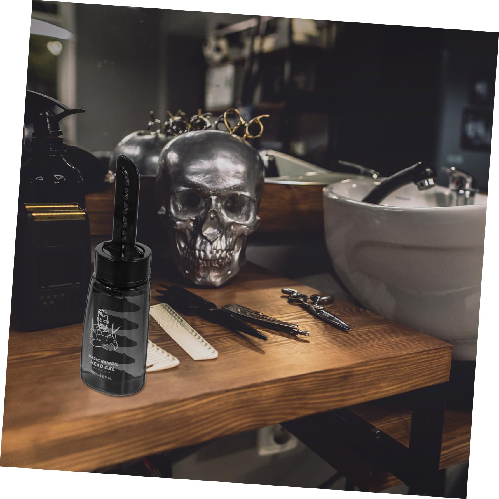 Botella Vacía de Gel Fijador Cabello 260ml de Plástico Negro con Peine Aplicador para Peinar y Moldear el Cabello 3piezas Adecuado para Barberos y Peluqueros