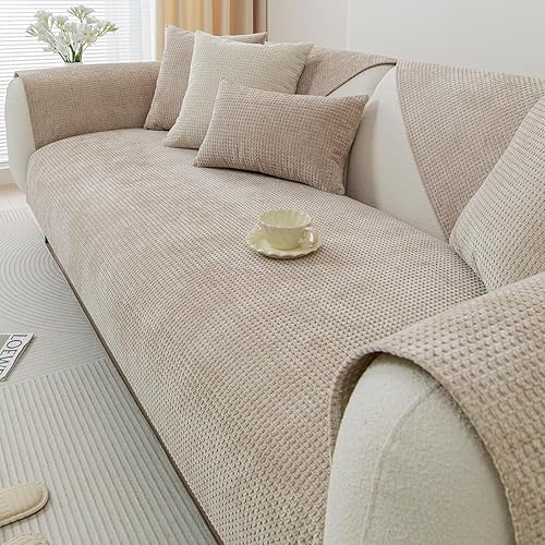 vctops Funda de sofá de felpilla a cuadros de granja para sofá, funda de felpa súper suave para sofá seccional, funda antideslizante para sofá