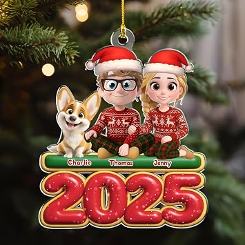 Wrappiness We and Our Dog Personalized Acrylic Ornament - Couple with Dogs 2025 Christmas Ornament Lovely Gift for Pet Parents Pet Owners, Paw Mom and Dad Tree Hanging Decor Gift for Pet Lovers Family