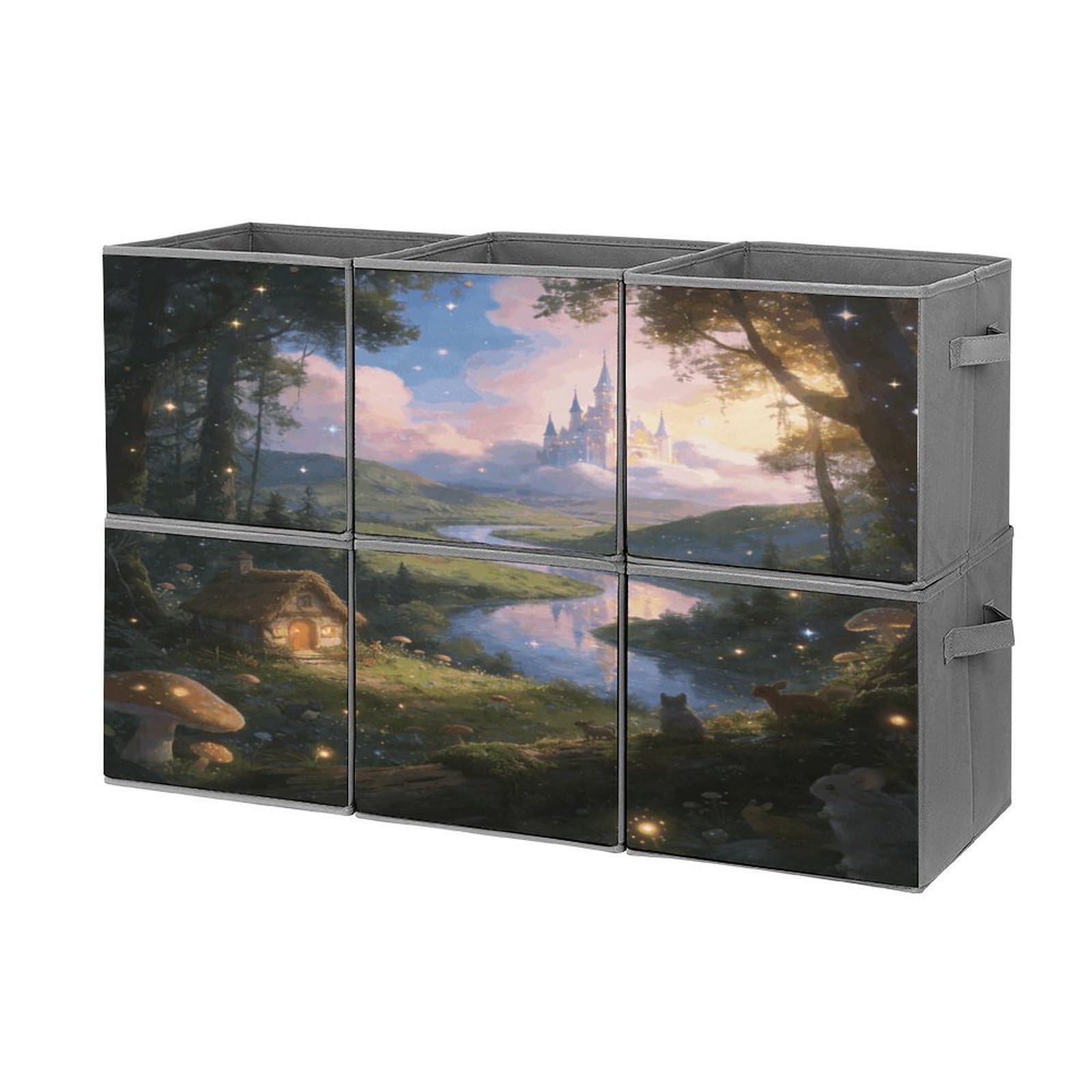 Fodpand Style Fairytale Land Cube Bins With Double Handles,Set Of 6 Cube Organizer, Stackable And Foldable Storage Bins For Organization, Closet, Shelves, Offices