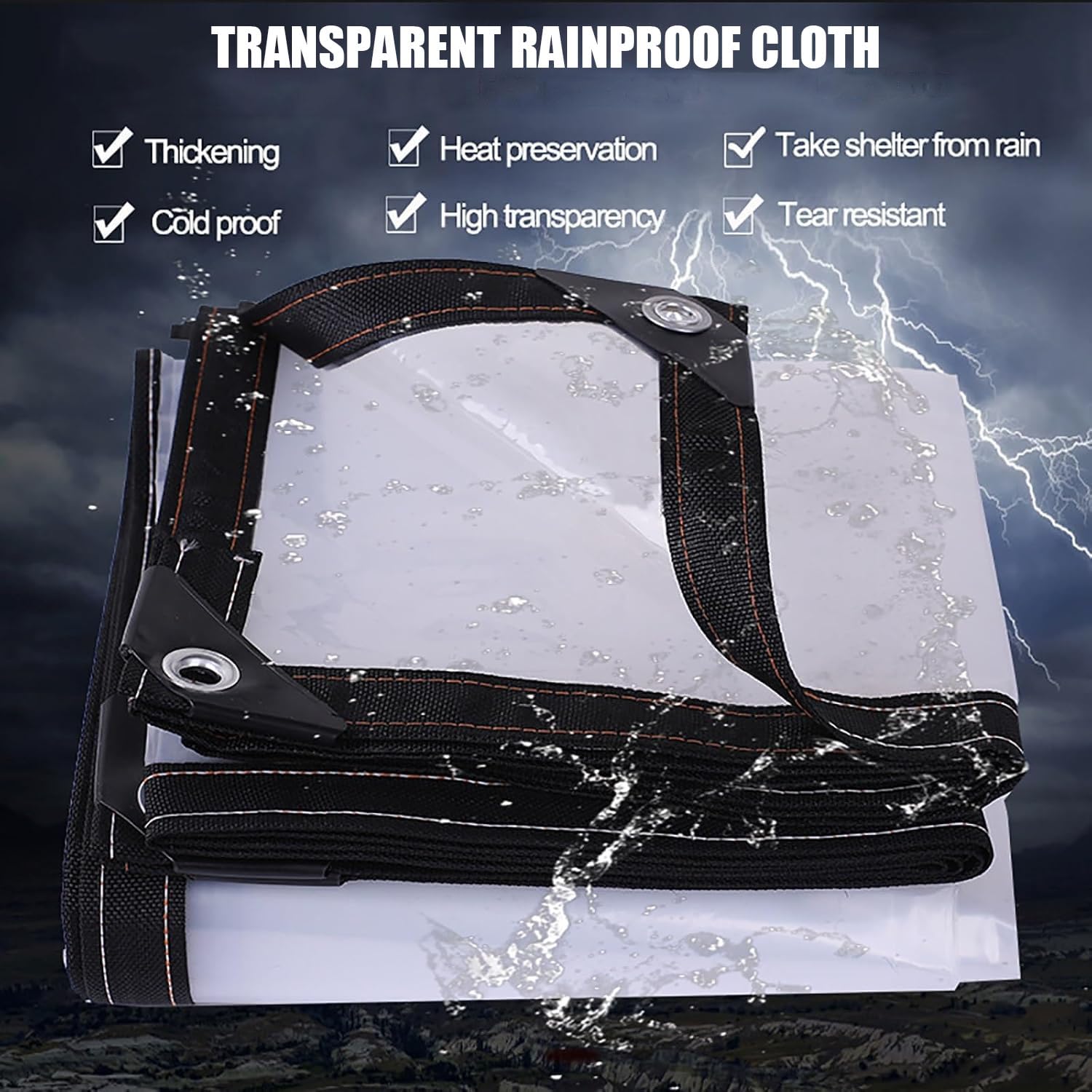 Strapazierfähige, wasserfeste, transparente Plane, 2,1 x 4,6 m, strapazierfähige Outdoor-Überdachung mit Ösen, wetterbeständiger Campingunterstand für alle Jahreszeiten, transparente Schutzfolie