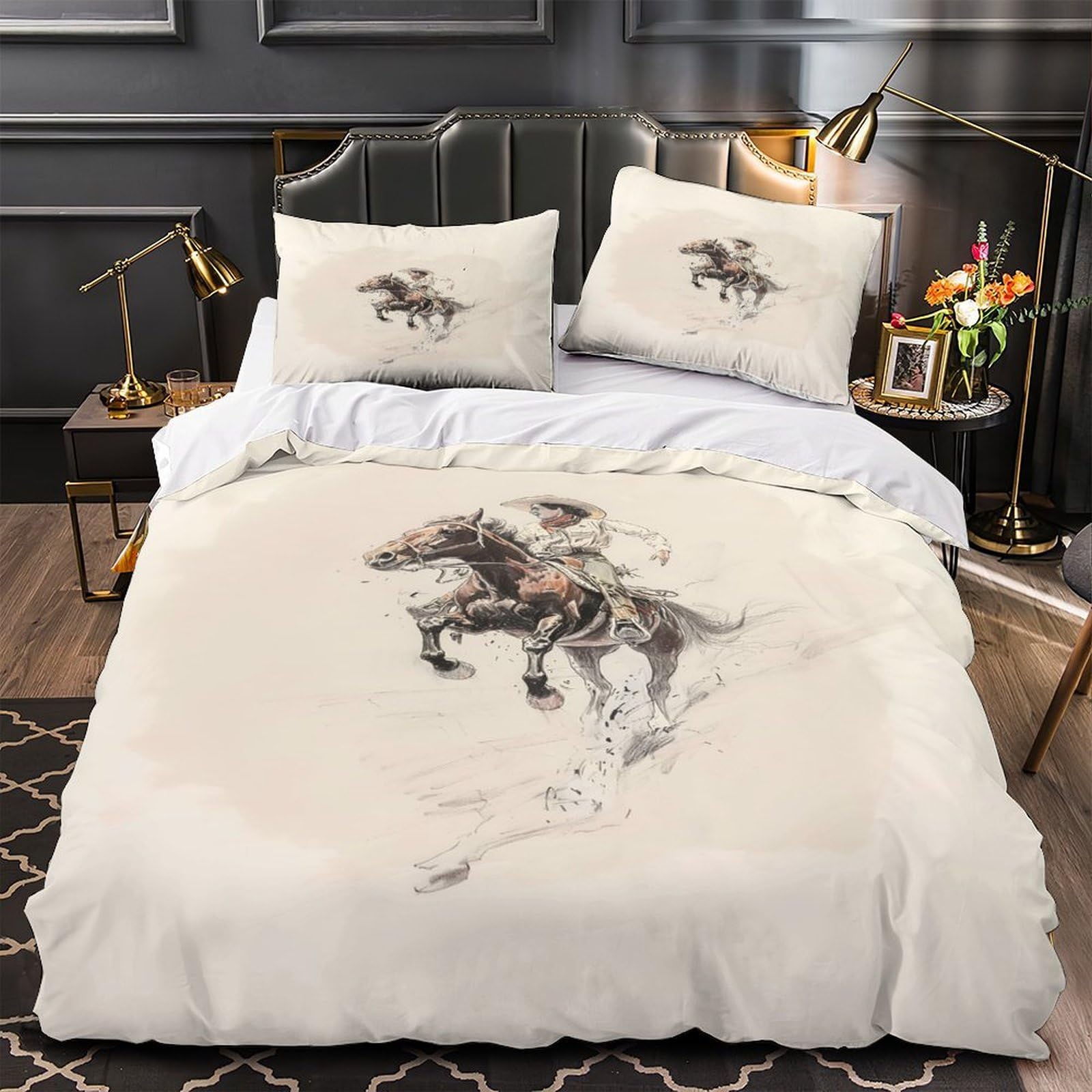 Housse de couette cowboy à cheval douce respirante avec taie d'oreiller 135x200