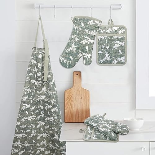 Miniatura 16 de Juego de 5 manoplas para horno y agarraderas con delantal de cocina, guantes de cocina resistentes al calor y agarraderas antideslizantes de