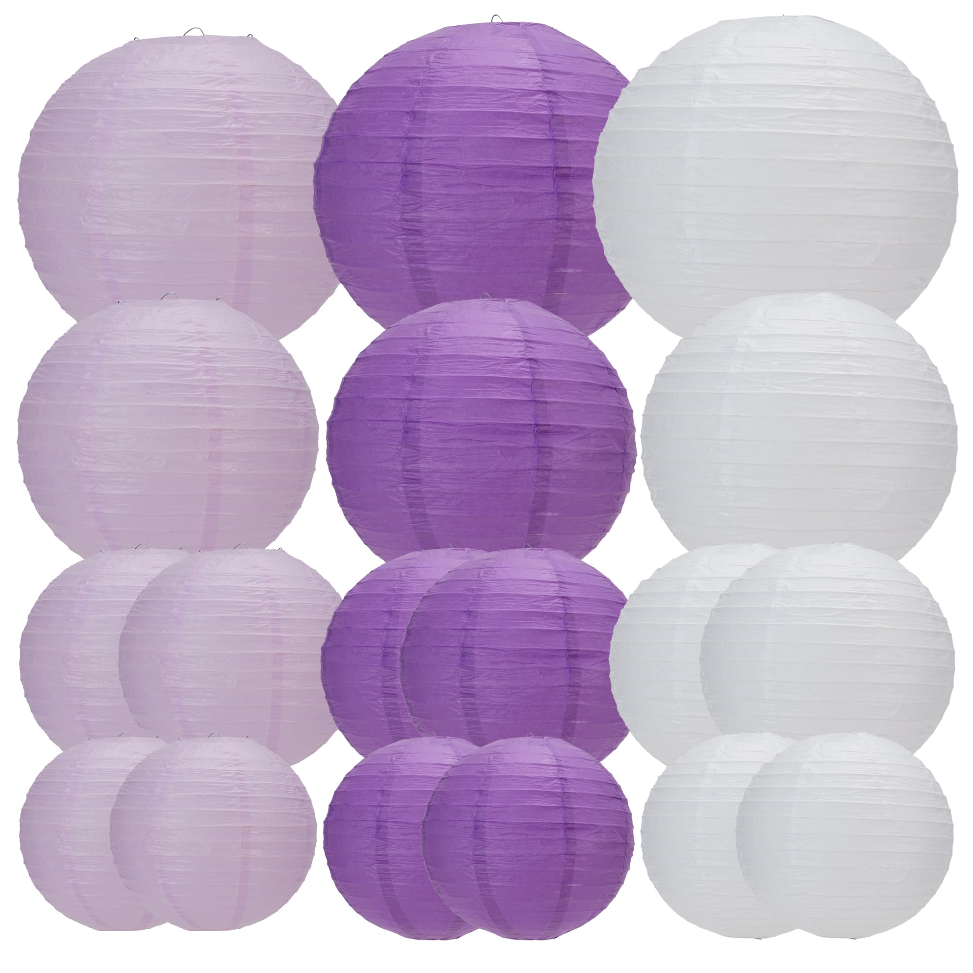 BESKIT Paper Lanterns 18 PCS Round Hanging Paper Lanterns Decorations for Wedding Baby Shower Birthday Party Anniversary Decorations (Purple/Light Purple/White)