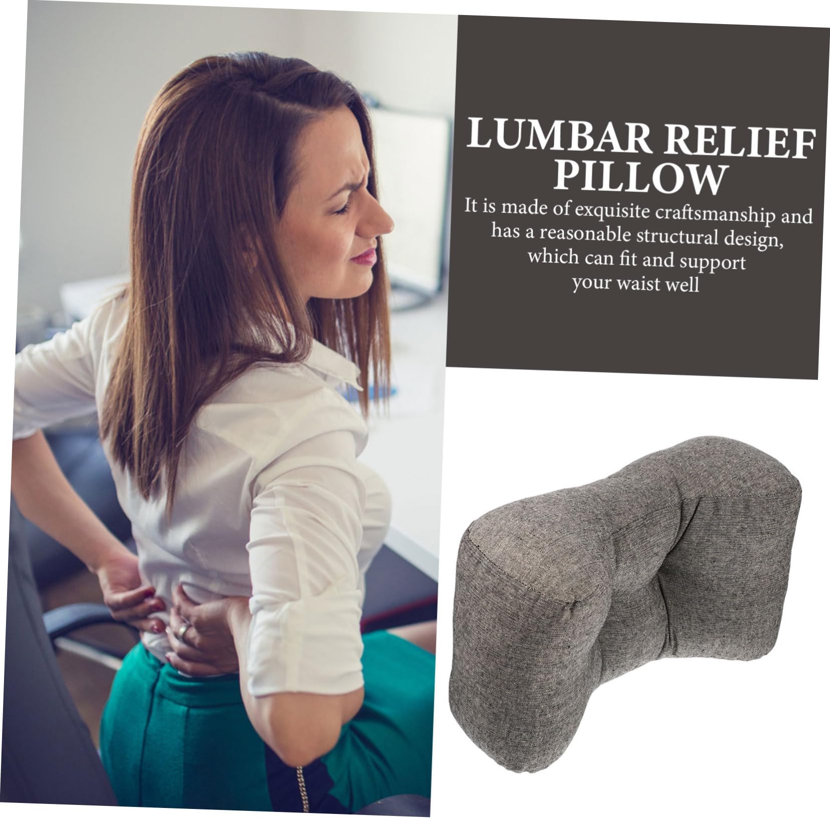 Almohada Lumbar y Funda de Lino Cojín Cómodo Relleno de Algodón PP para Aliviar Dolor y Fatiga, Soporte Adecuado para Coche y Oficina para Descanso y Postura