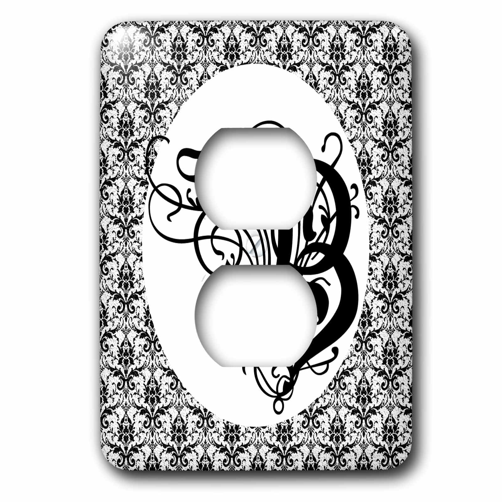 Ruritania Lettre B ornement mural damassé noir et blanc 15,2 cm rétro