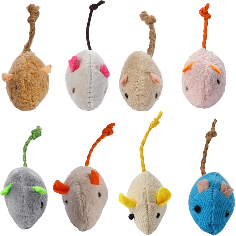 Mozeat Lens 8 Pack Toy Mice for Cats Cat Mice Toys Interactive Toy Cats Mouse Plush Cat Toys Catnip Toy Biting Toys for Cats Mouse Shaped Toy for Indoor Cats Realistic Design 8 Color