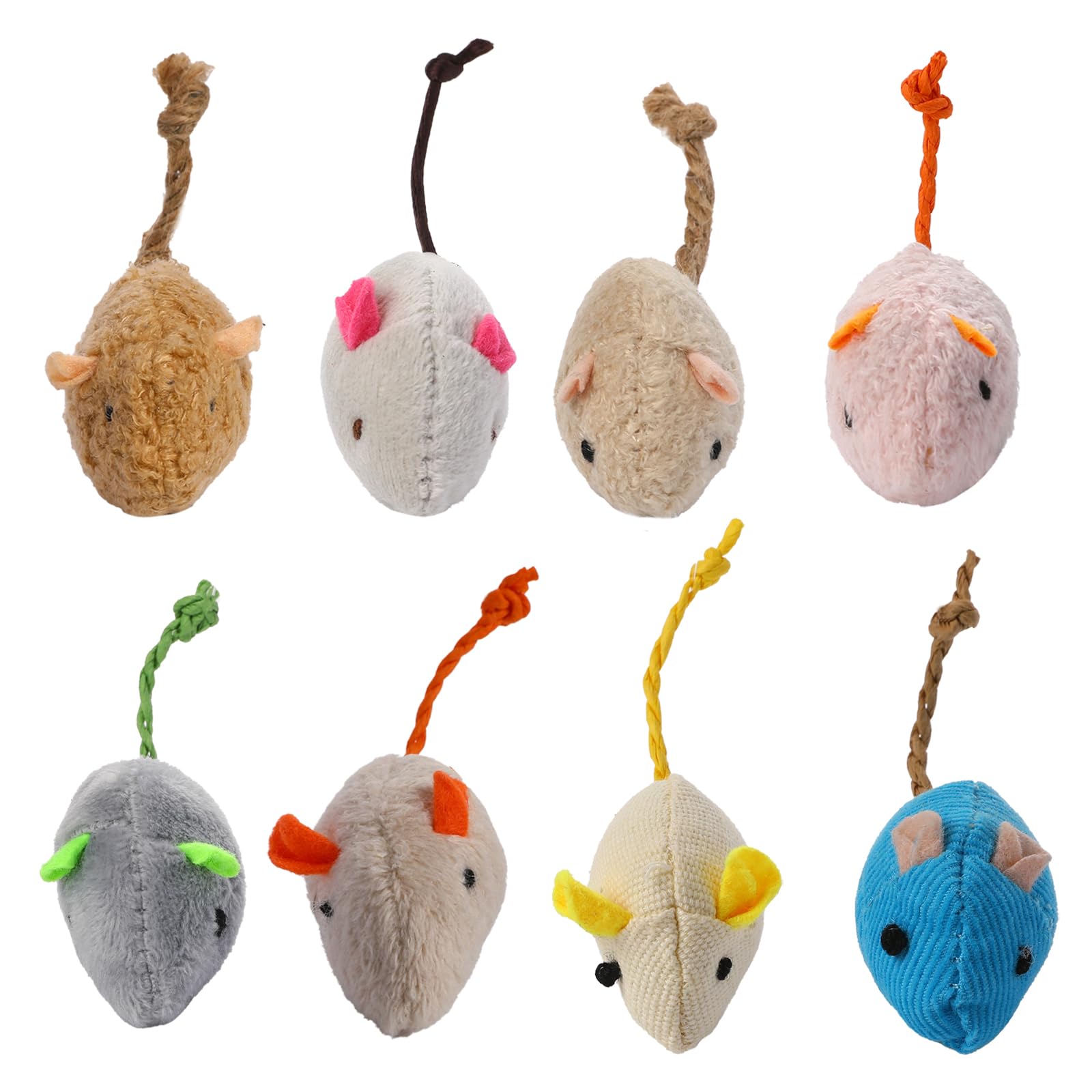 MOZEAT LENS 8 Pack Interactive Cat Mice Toys - Plush Catnip Mouse Shaped Biting Toys for Indoor Cats - Realistic Design in 8 Colors