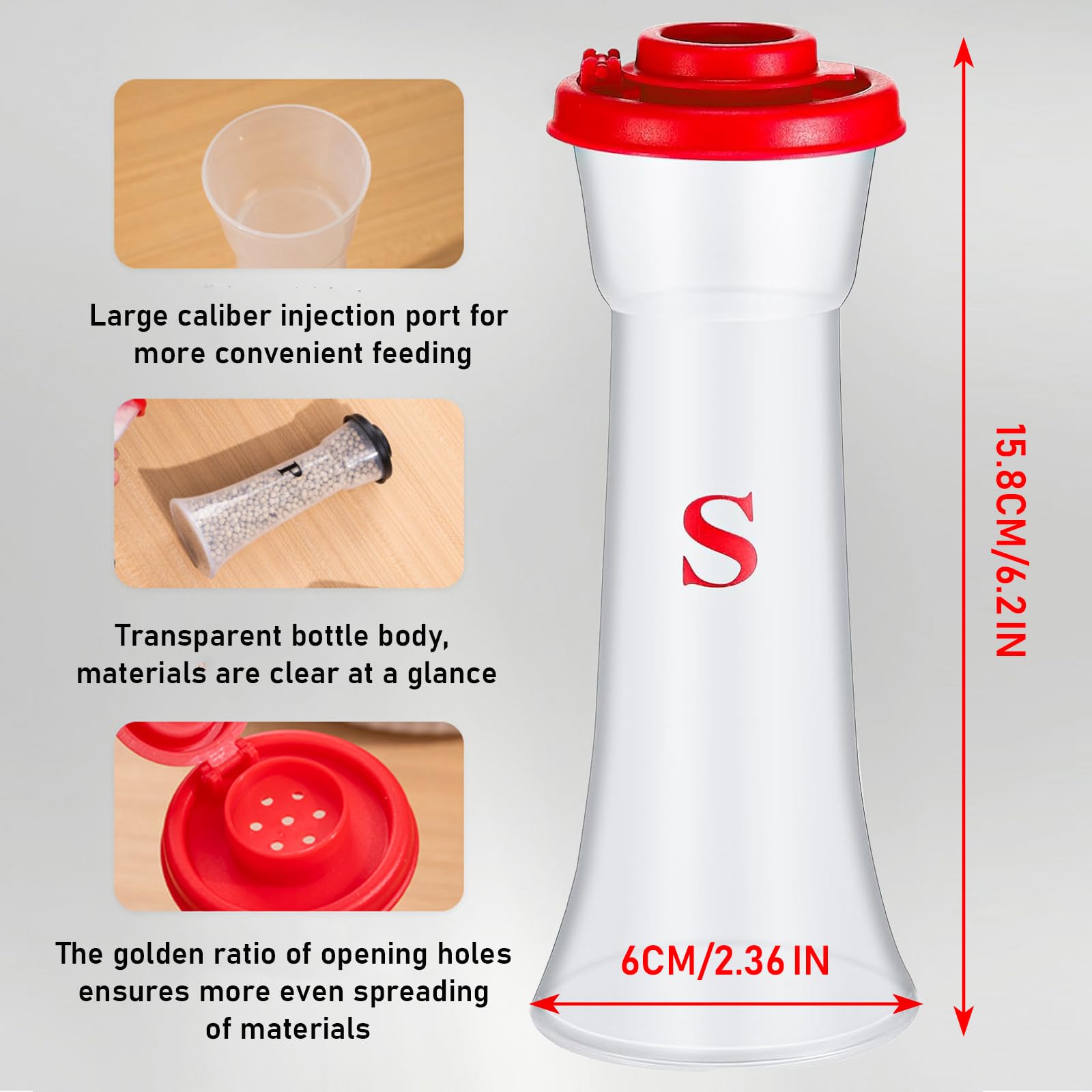 Lot de 2 salières et poivrières en plastique avec couvercles, anti-humidité, couvercles hermétiques, sans BPA, pour la maison, la cuisine, le restaurant, le camping (rouge et noir)