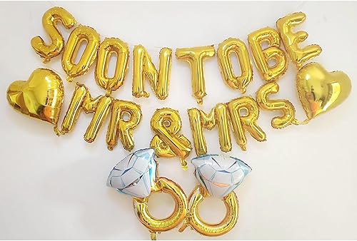 Miniatura 9 de SHUNTAI Globos dorados para decoración de fiesta de compromiso, globos dorados de 16 pulgadas con letras de Miss a Sra. Kit de pancartas de aluminio
