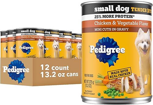 Pedigree Latas de comida húmeda para perros pequeños en salsa con sabor a pollo y verduras, latas de 13.2 onzas, 12 unidades
