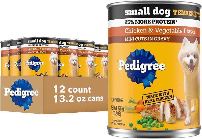 Alimento úmido Pedigree Tender Bites com molho e frango para cães adultos de pequeno porte, 12 latas de 374 g