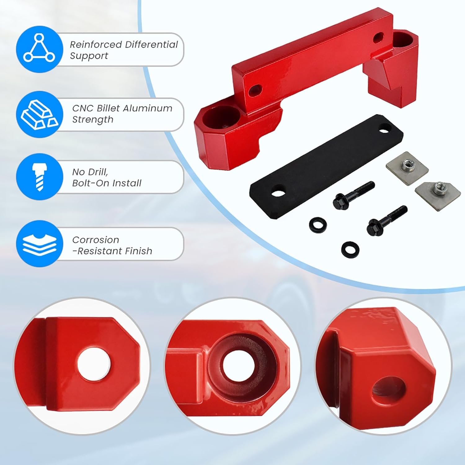 Billet Rear Differential Brace Compatible with 2015-2023 Dodge Charger RED