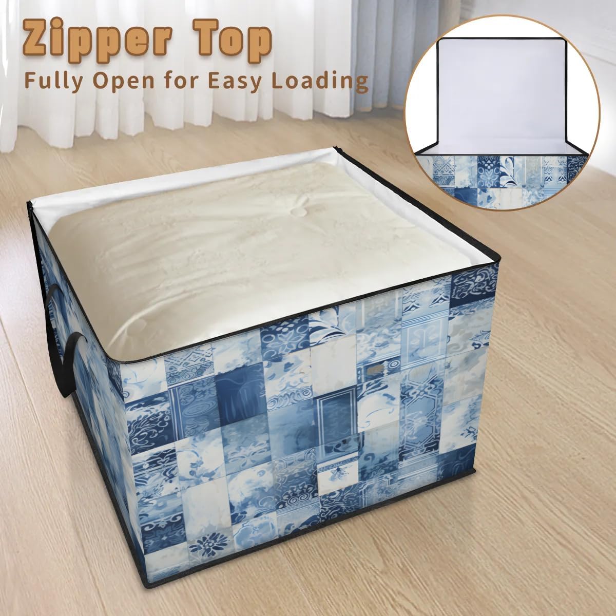 Honeybaby 214L Extra Large Comforter Storage Bag Watercolor Art Gingham Storage Totes with Lids Waterproof Closet Organizer Folding Blanket Storage Bags for Clothes Bedding Pillows