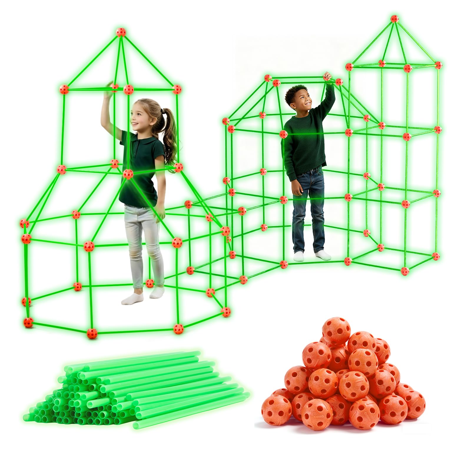 Tiny Land 130 Pcs Fort Building Kit for Kids - Glow in the Dark, Kids Construction Toys for Age 5-10, DIY Den Building Kit for Boys & Girls, STEM Building Toys - Creative Fort, Play Tent Outdoor
