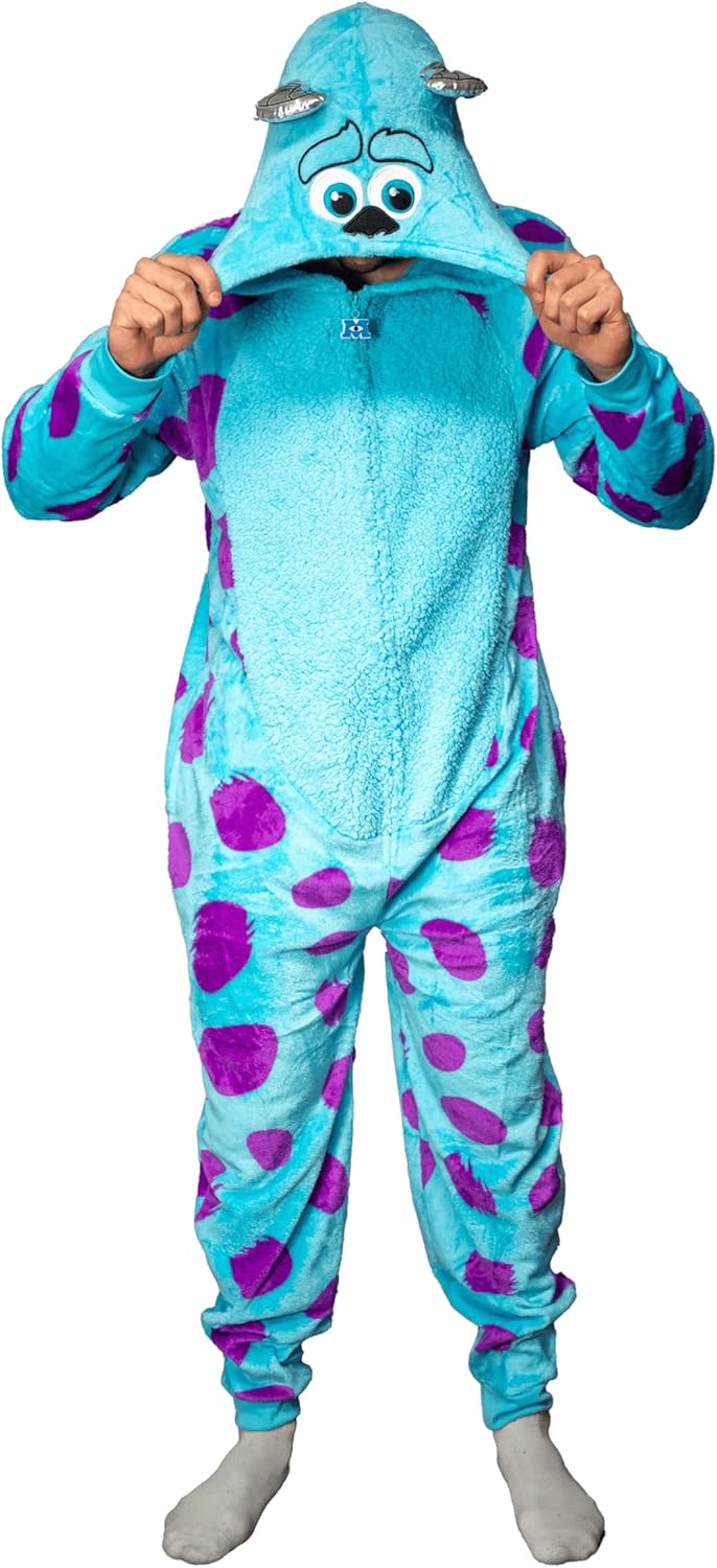 MJC Monsters Inc. Sulley Fleece Zip Up Jumpsuit Adult Halloween Costume Cosplay One Piece Union Suit Officially Licensed