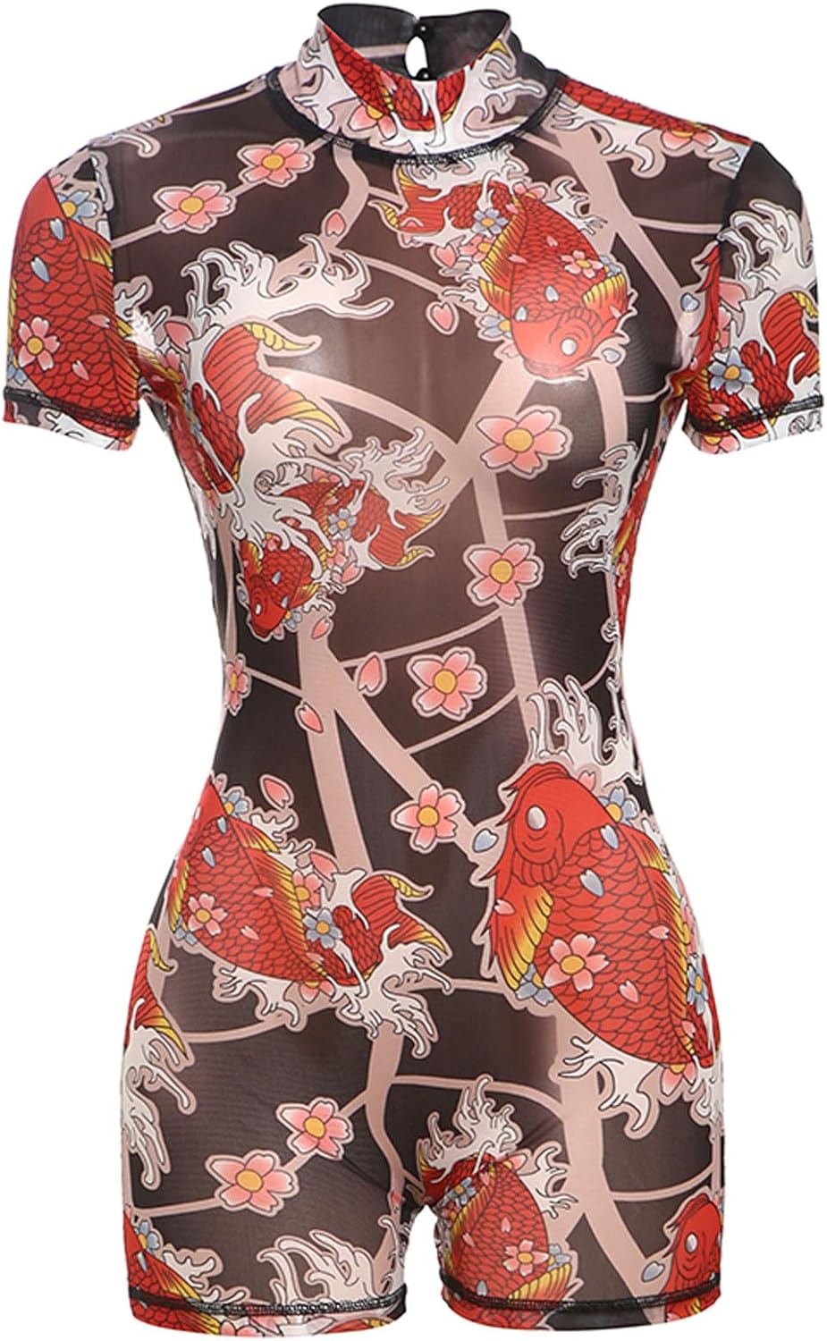 Sexy Jumpsuits for Women, Printed Short Sleeve Backless Romper One Piece Club Outfits for Women, Mesh Bodycon - Image 6